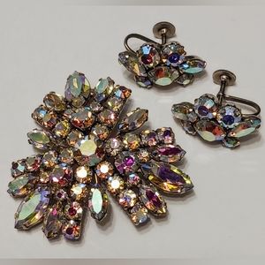 Vintage Sherman Aurora Borealis Brooch and Earrings Set